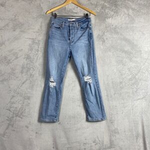 Levis Wedgie Straight High Rise Ripped Knee Jeans Light Wash Blue 29 A20918